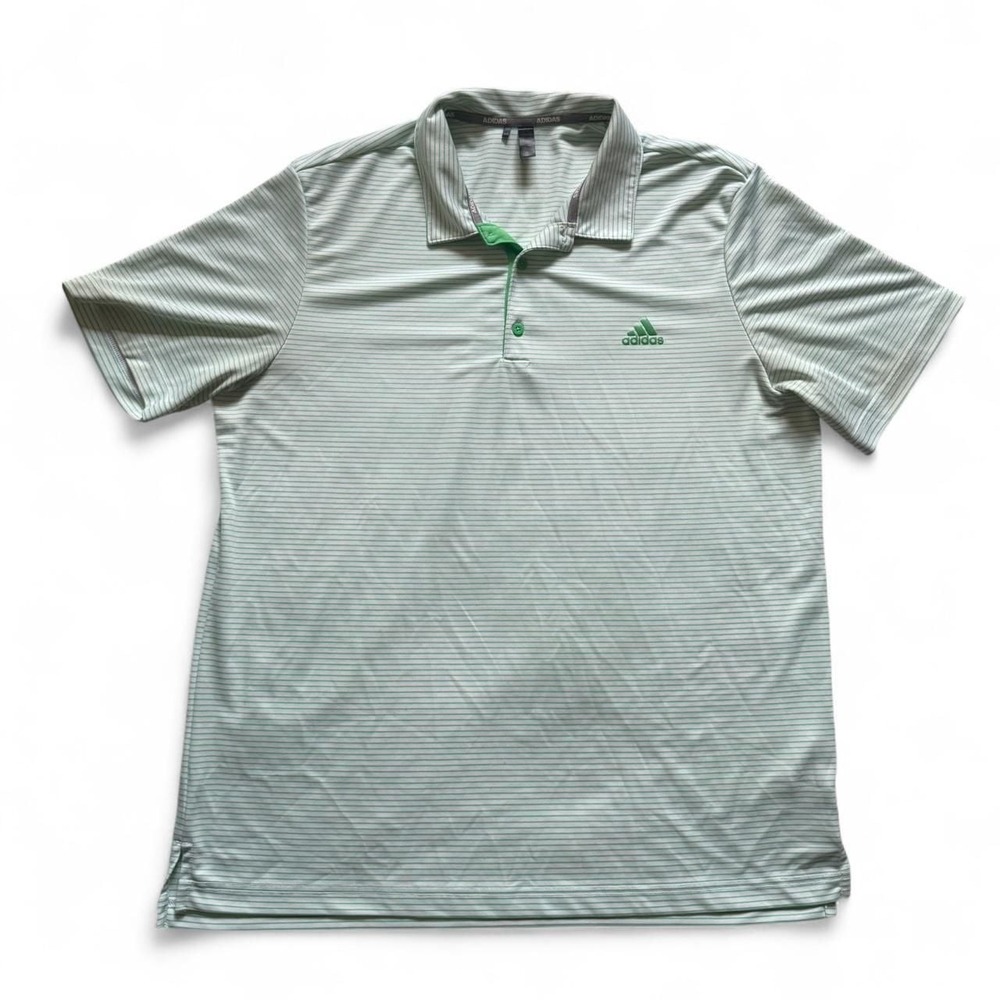 Adidas Men's XL Green Striped Golf‎ Polo - Athletic Performance Shirt